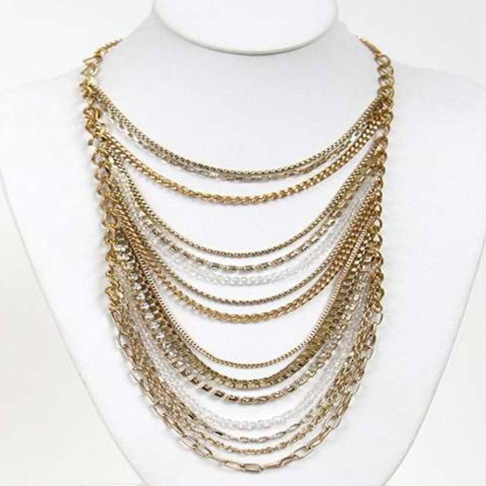 Bijou Drive 15 layered gold-rhinestone-beaded chain necklace